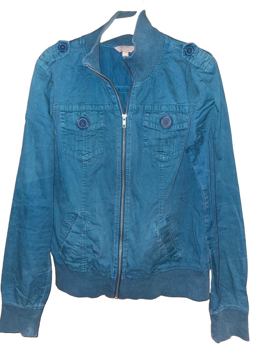 Women’s Rubbish Blue Green Khaki Utility Jacket Sz L Light Weight Fall Jacket
